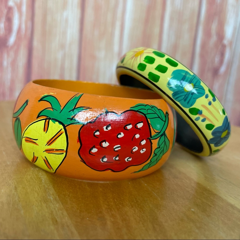 Painted Wooden Stackable Bangle Bracelets (Set Of… - image 1